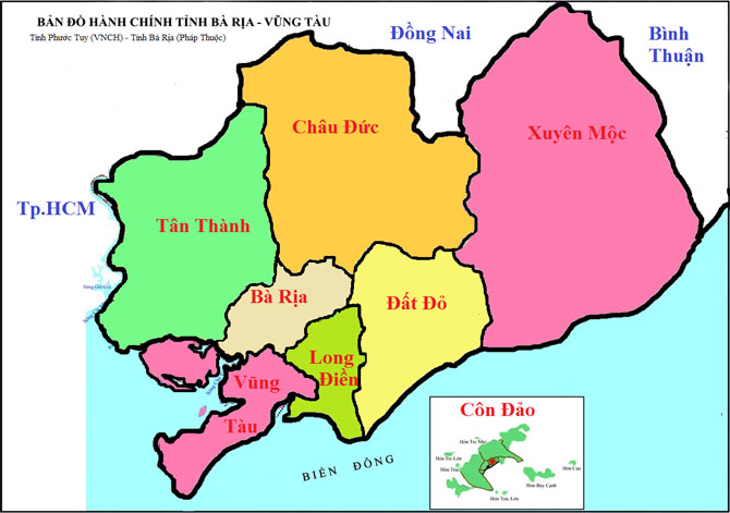Bản đồ sơ lược mô tả hành chính tỉnh Bà Rịa Vũng Tàu