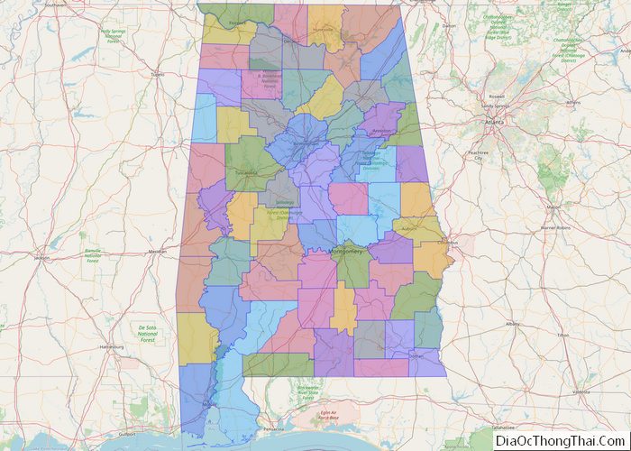 Political map of Alabama State – Printable Collection