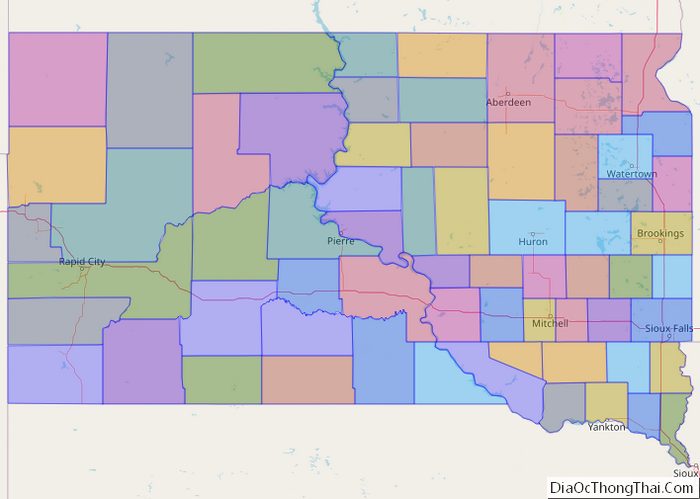 Political map of South Dakota State - Printable Collection