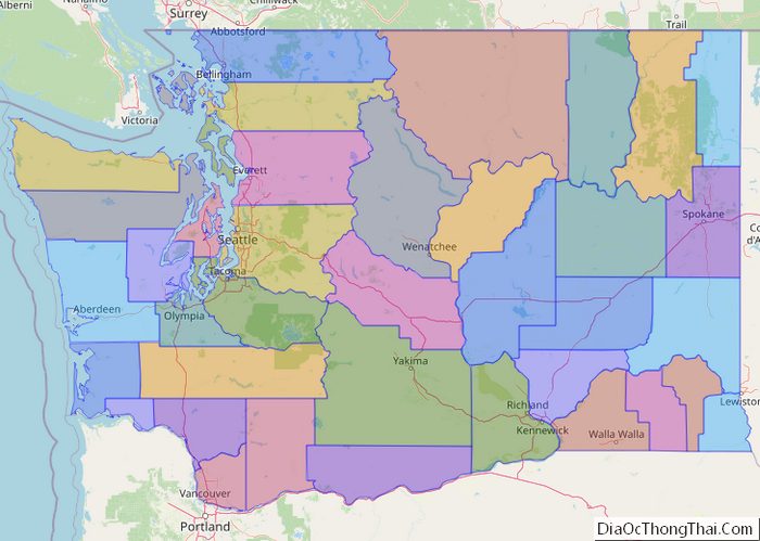 Political map of Washington State - Printable Collection