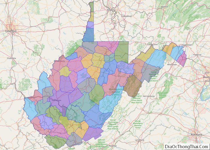 Political map of West Virginia State - Printable Collection