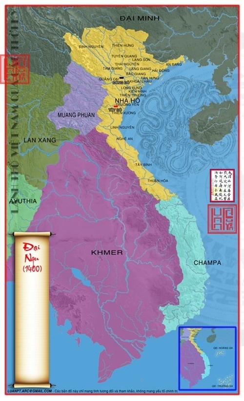 Bản đồ lãnh thổ nước Đại Ngu năm 1400 - Bản đồ Việt Nam xưa
