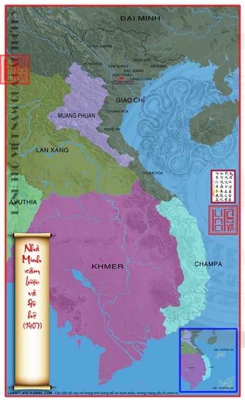 Bản đồ nước Đại Ngu năm 1407 sau khi bị Đại Minh (Trung Quốc) tiêu diệt và sát nhập.