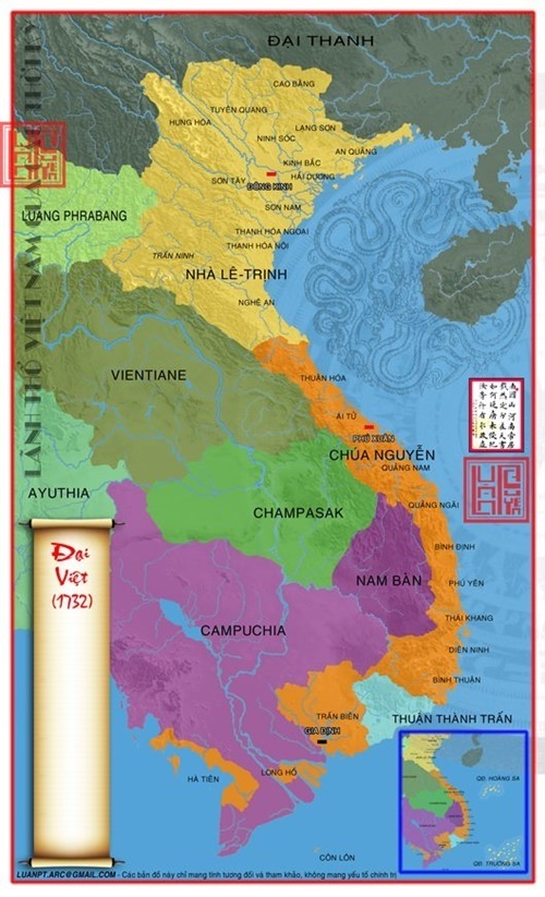 Bản đồ lãnh thổ Việt Nam năm 1732 - thời nhà Nguyễn