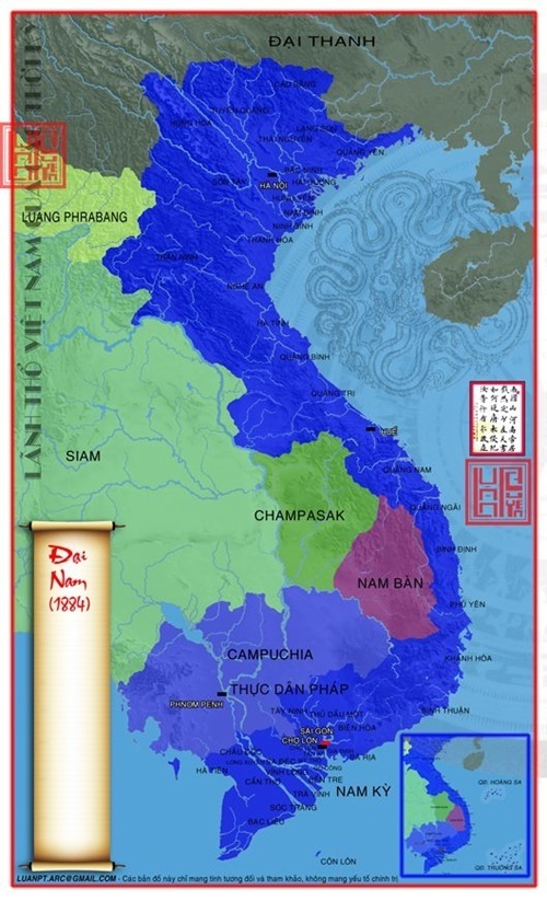 Bản đồ lãnh thổ Việt Nam sau hòa ước Giáp Thân, 1884 