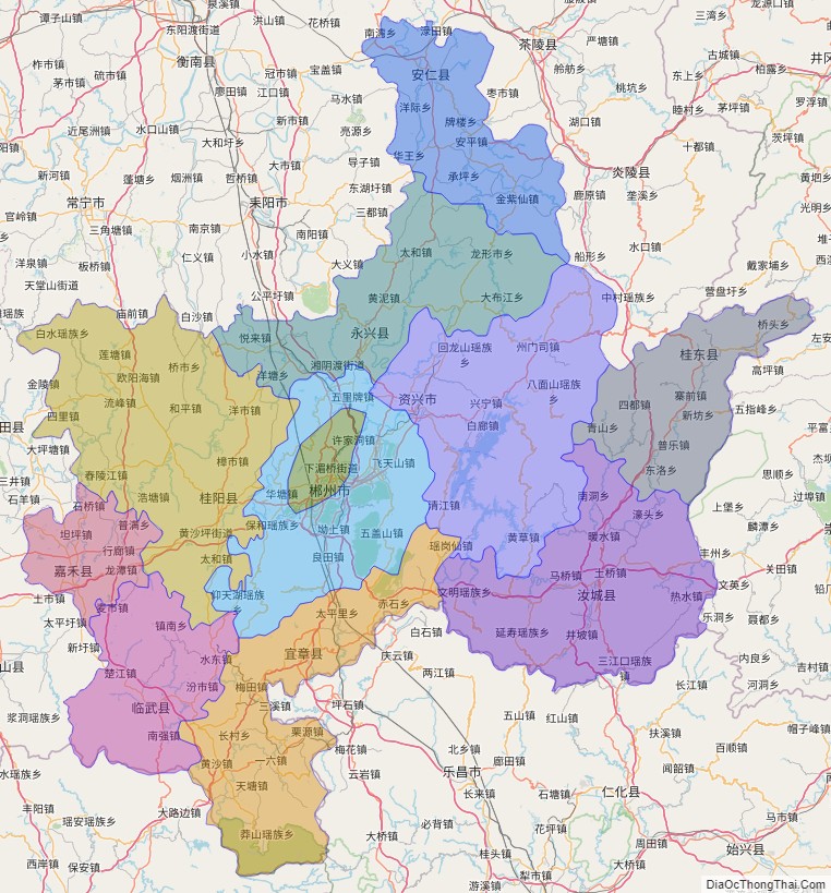 Bản đồ hành chính Sâm Châu, tỉnh Hồ Nam