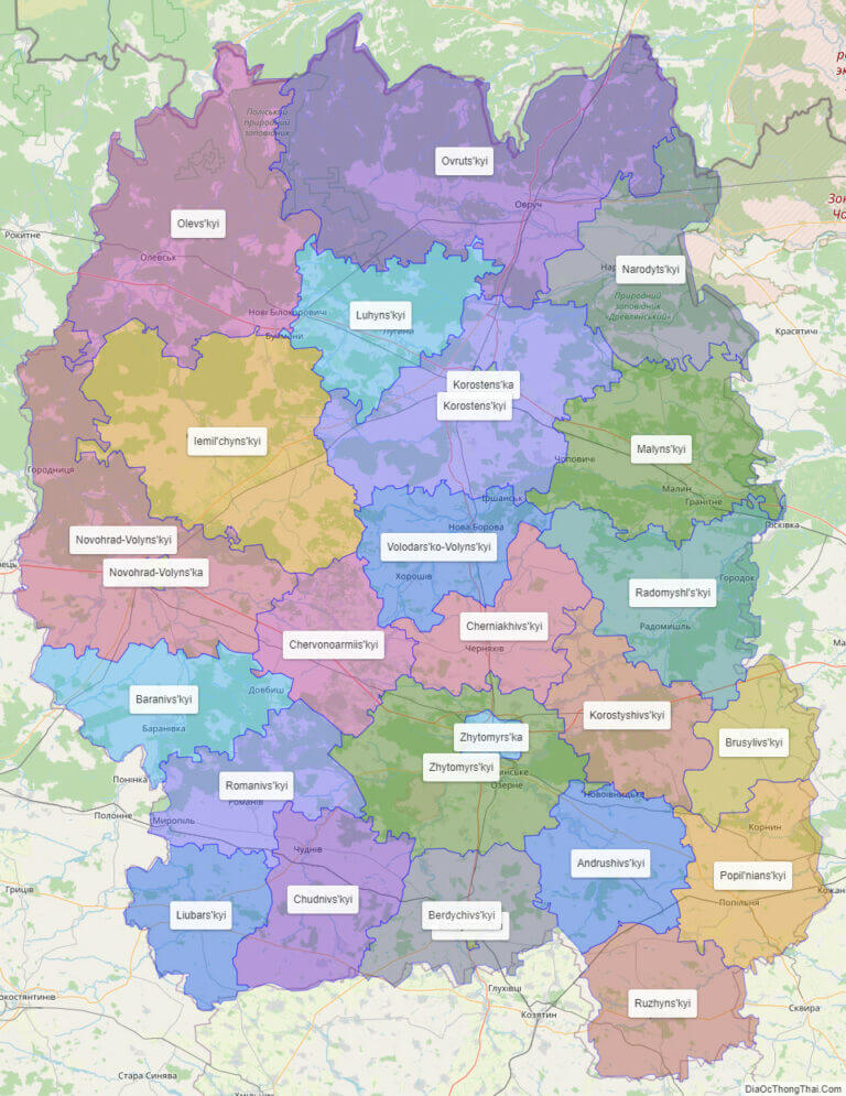 Bản đồ hành chính tỉnh Zhytomyr