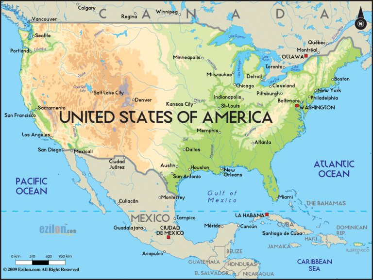 Bản đồ tự nhiên Hoa Kỳ khổ lớn