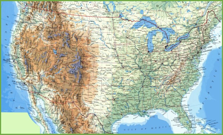 Bản đồ tự nhiên Hoa Kỳ - Physical Map of United States