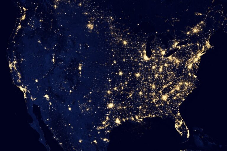 Nước Mỹ nhìn từ vệ tinh vào ban đêm