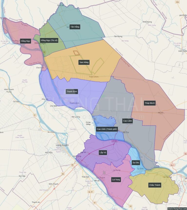 High-resolution political map of Dong Thap