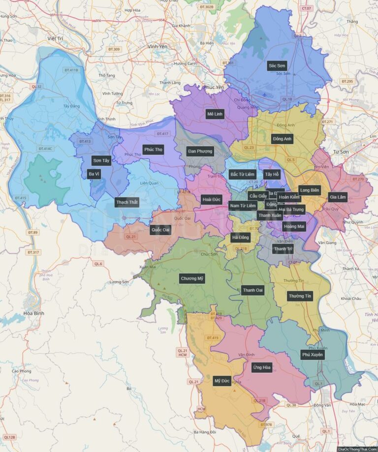 High-resolution political map of Ha Noi