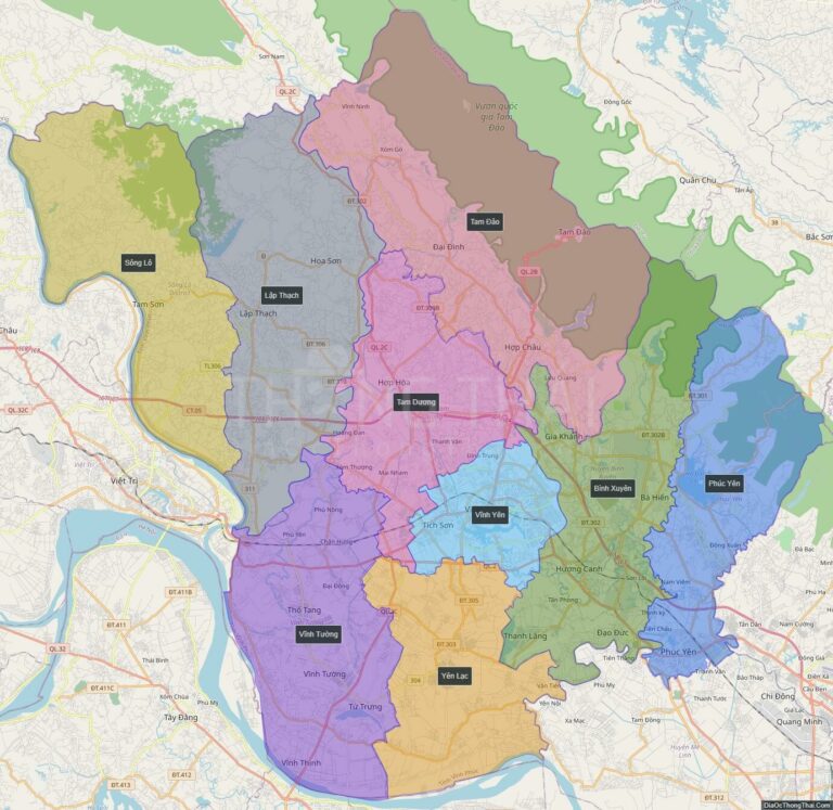 High-resolution political map of Vinh Phuc