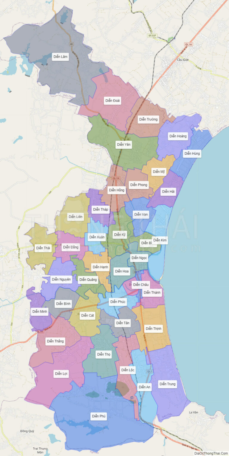 High-resolution political map of Dien Chau