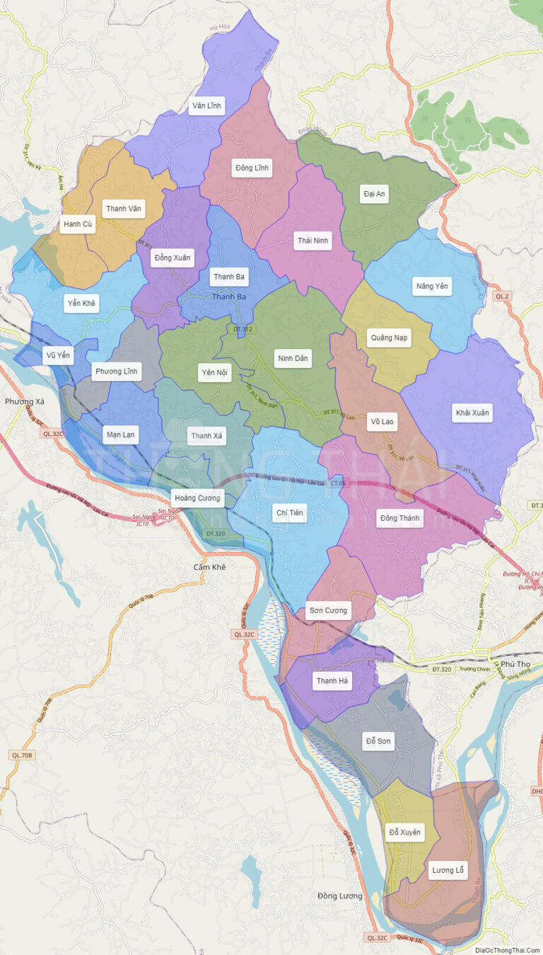 High-resolution political map of Thanh Ba